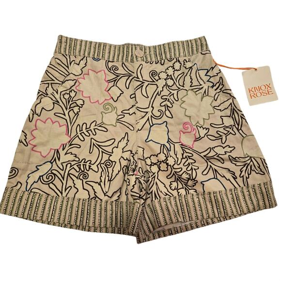 Knox Rose Pants - Sz Sm KNOX ROSE Brown Cream Mixed Print Floral Striped High Waist  Pocket Shorts